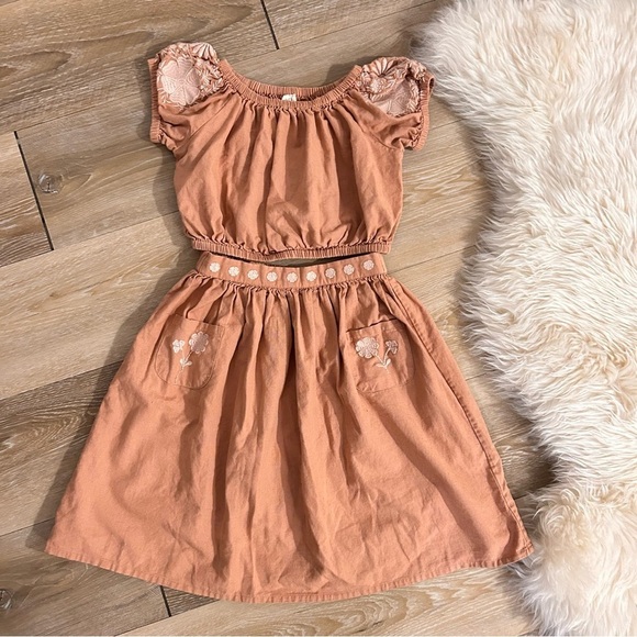 Apolina Girls Cotton Velma Cottagecore Embroidered Top and Skirt Set in Praline - Picture 5 of 13